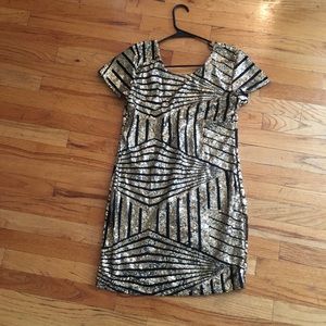Sequins Backless Gold/Black Mini Party Dress - M/L
